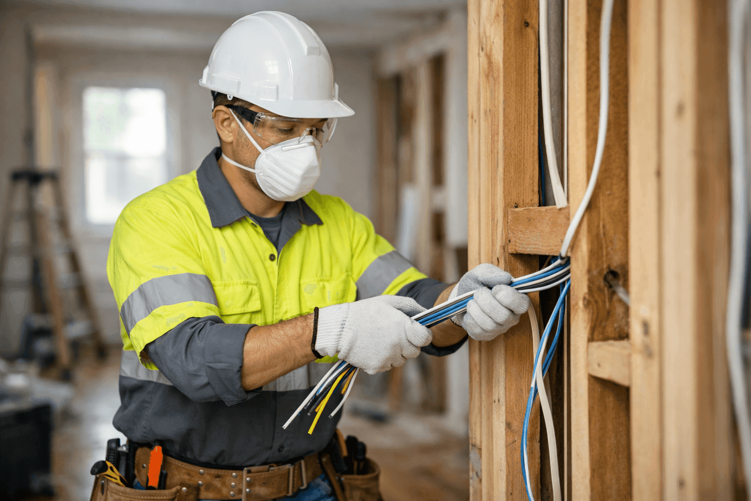 Electrician replacing wiring throughout home under renovation