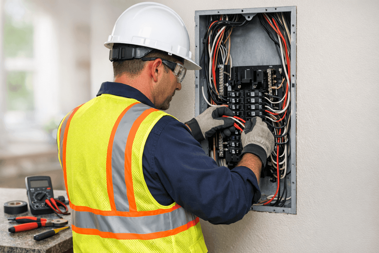 Electrician replacing residential electrical panel