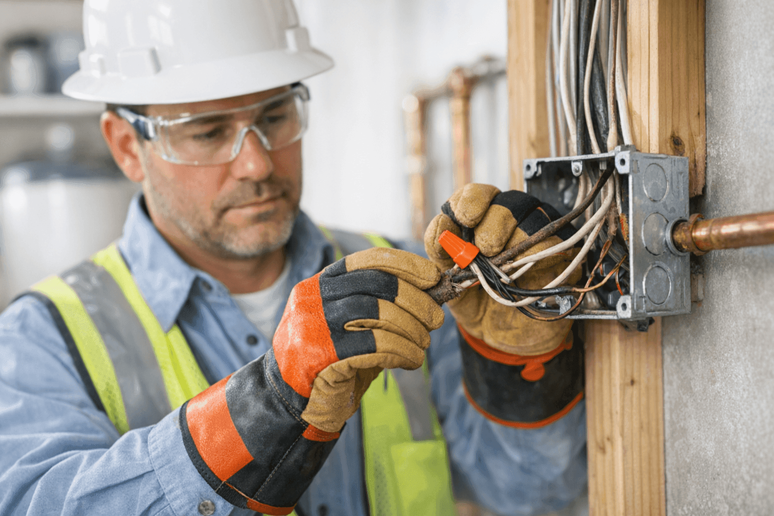 Electrician upgrading old home electrical wiring